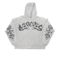 Street Retro Apranga Su Liepsnų Spaudiniu Negabaritinis Džemperis Y2K Gotikinis Punk Harajuku Laisvas Užtraukiamas Gobtuvukas XXXL gray