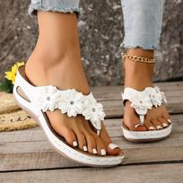 Women's Summer Wedge Floral Thong-Style Slide Sandals, Fashionable Casual Footwear, Available In Large Sizes. 37 balta
