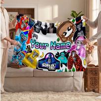 Gorilla Tag Personalized Flannel Blanket, Custom Printed Text Name, Warm Soft Blanket For Couch Bed 100cmx150cm white
