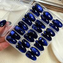 144Pcs/Box Nude Pink Cat's Eye Press On Nails Glossy Short Round Head Fake Nail Detachable Full Cover False Nailtip DIY Manicure gray