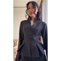 Womens Slim Fit Asymmetrical Blazer Jacket With Mandarin Collar Long Sleeve 2026 Chic Office Wear Medium beige