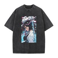 Anime BLEACH Kuchiki Rukia Print T-shirt Men Women Tshirts Short Sleeve Cotton Clothing Retro Washed T Shirt Harajuku Unisex Top 2XL black