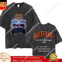 Classic Washed Vintage Michael Jackson Dangerous World Tour T Shirt Men's Casual Oversized T-shirts Men Women Gothic Rock Tshirt 2XL gray