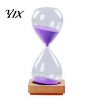 5 Minute Hourglass Timer Minutes Glass with Wooden Base, Modern Decorative Sand Timer, Focus Aid for Tea Making Drop Shape Clock Study Time Management violetinė