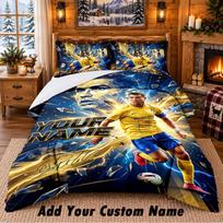 Cristiano Ronaldo Pattern Bedding 3Pcs Set Custom Name, Bed Sheet And Pillowcases For Home Bedroom 180cmx210cm