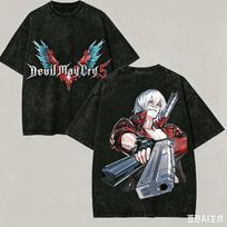 Devil May Cry Washed Tshirt Anime Lovr Harajuku New Model Oversized Vintage Loose Unisex Vintage Loose Retro Fashion hot product XL black