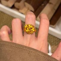 24k real gold electroplated antique geometric flower ring ring ring personality temperament jewelry brown