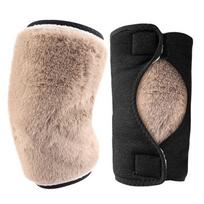 Unisex Thickened Double-Layer Velcro Knee Pads with Imitation Lambswool for Warmth and Protection in Autumn and Winter gray