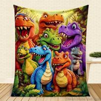 Flanelinis pledas Mieli besišypsantys dinozaurai HD skaitmeninė spauda, tinkamas sofoms, lovoms, biurams, kelionėms, stovyklavimo kėdėms, šiltas pledas 75x90cm yellow