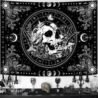 Black and White Skeleton Tapestry Bedroom Skull Mushroom Tapestries Hippie Nature Plants Floral Flower Aesthetic Tapestry Wall 100X70CM white