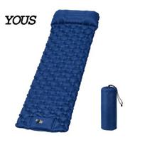 Portable Air Mattress Camping Sleeping Mat with Pillow & Built-in Pump, Ultralight Single Compact Person Mattress, Inflatable for Outdoor Backpacking mėlyna
