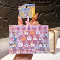 26 Keys Mini Keyboard Fidget Keychain Transparent Cat Dog Design Stress Relief Toy Pendant Gift rožinė