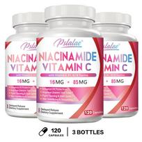 Pslalae - Niacinamide (Vitamin B3) and Vitamin C - Vitamins E, B1, B2, and Taurine - Skin Health 120*3