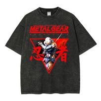 Metal Gear Solid MGS1 Gray Fox Game Vintage Washed T-shirts Men Women Clothing Fashion Harajuku Short Sleeve T Shirts Streetwear 2XL red