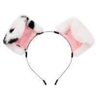 Floppy Dog Ear Headband with Two Plush Ears, Adjustable Positions and Detachable Ears for Halloween and Party Costumes white