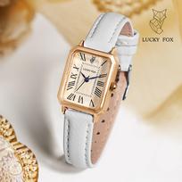 Lucky Fox Women Quartz Watch Square Alloy Case Soft Strap Roman Dial Vintage Minimalist Daily Dress Wristwatch Jewelry Gift white