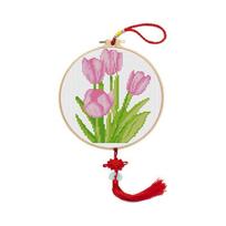 Tulip Cross Stitch DIY Thread Painting for Children's Room Tulip white