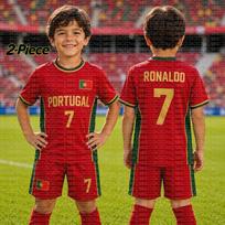 2026 Berniukų Ronaldo #7 Futbolo Marškinėlių Šortų Rinkinys Moterims Vyrams PORTUGALIJA Futbolo Gerbėjų Marškinėlių Šortų Rinkinys Vaikams Sportinis Kostiumas 2 Dalių Rinkinys 120 red