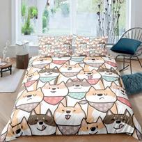 Shiba Inu pledo užvalkalas Mielas Shiba Inu patalynės komplektas Šuo myli patalynės komplektą Mikropluošto animacinių gyvūnų raštas Karalienės Karaliaus antklodės užvalkalas 135x200cm 2pcs gray