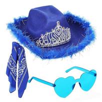 Women Cowboy Hat Scarf and Heart Shape Glasses Western Party Costume Accessories For Concert Hiking And Cosplay Event 1 blue