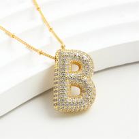 Light Luxury Brass 26 English Bubble Letter Zircon Large Pendant For Women's Party Jewelry Necklace rausvai geltonas