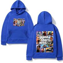 Grand Theft Auto V žaidimo spaudinių gobtuvai Naujo stiliaus anime spaudinio rudens džemperis su gobtuvu animacinis pūkinis minkštas gobtuvas XXXL blue