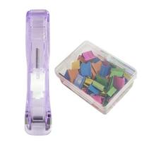 Paper Clip Stapler Portable Clip Dispenser No Hole Punching Paper Pusher with 50 Refillable Transparent Metal Clips Office School Supplies H įvairiaspalvis