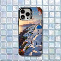 Graikiškas Santorini vasaros telefono dėklas, skirtas iPhone 17,16,15,14,13,12,11,Air,X,XR,Pro,Max,Plus Apsaugantis Padengtas iPhone16pro gray