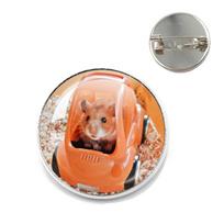 Cute Hamster Pin Creative Funny MeMe Cute Mouse Pins Glass Metal Brooch Lapel Pins Badge Clothing Accessories Jewelry Gifts 20MM beige