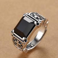 Adjustable Black Onyx Cross Ring for Men Punk Hip-Hop Style Finger Ring Unique Bold Street Fashion Jewelry Accessory Gift resizable sidabras