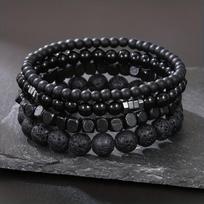 4 vnt./rinkinys Juodo tulžies akmens Uolienos medžio karoliukai Daugiasluoksnis vyrų derinys Elastinga apyrankė Porai Draugams Papuošalas style 1 black