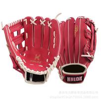 Pilno dydžio natūralios kiaulės odos beisbolo pirštinė Softballo įžaidėjo metiko suaugusiųjų jaunimo kairiarankis 9.5in, Purple Red, Left Hand