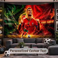 Wall Hanging Tapestry Custom NameCristiano Ronaldo Pattern Personalized Printed Fabric Wall Decor 100cmx150cm red