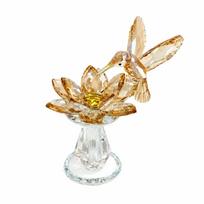 White Crystal Hummingbird Figurine with Flower Motif for Shelf Decor Sparkling