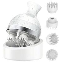 YSN Waterproof Electric Scalp Massager Cordless Head Spa Device with 4 Modes Soft Silicone Rollers and Charging Stand Unisex Hair Care Tool white