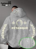 Unisex Petanque Hoodie Sports Heartbeat Graphic Back Print Oversized Pullover Sweatshirt Casual Streetwear Autumn Winter XXL gray