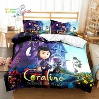Coraline animacinis spaudinys namų mergaitei patalynės komplektas viengulio, dvigulio, pilno dydžio, karalienės, karaliaus dydžio lovos komplektas suaugusiems vaikams miegamojo patalynės dovana EU Single 135x200cm black
