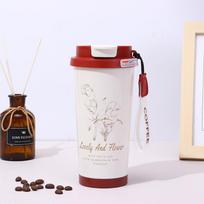 Konvalijų nerūdijančio plieno izoliuotas kavos puodelis - dvigubos sienelės, prabangus, lengvas dizainas 500ml white