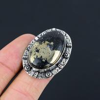 Natūralus piritas 925 svarų sterlingų sidabro vieno akmens žiedas, dydis 8, mergaitėms 8 gray