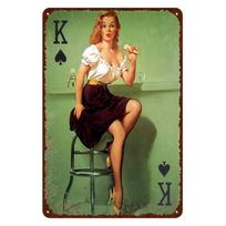 Pin-Up merginos skardinės plokštės, garažo dirbtuvės metalo dekoras 20x30cm