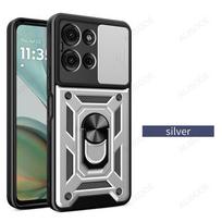 Capa for Motorola G56 G86 G75 G85 G55 G35 Case Armor Slide Camera Protection Cover for Motorola Moto G75 5G Ring Stand Funda for Motorola G86 sidabras