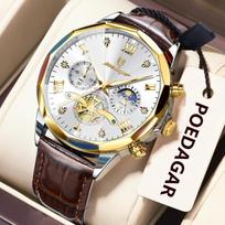 Luxury  Leather Reloj Luminous Waterproof  Chronograph Quartz Watch for Men 938 gray