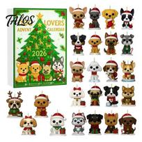 Cute Puppy Breed Collection Christmas Advent Calendar, 24 Day Countdown Box with 2D Flat Acrylic Days of Surprise Hanging Decor Dog Pendants, Holiday Sets green