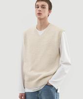 Draw Fit Cotton Fringe V-Neck Knit Vest [Cream] Cream/L beige