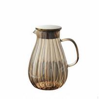 Amber Glass Pitcher with Lid Easy to Clean Striped Water Jug Large Capacity Cold 1900ML gintaras