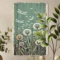 Vintage Dandelion & Dragonfly Metal Wall Art, 8x12 Inch, Rustproof, UV Resistant, Weatherproof TYA-1080269-20x30 įvairiaspalvis