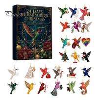 Festive Home Decor Hummingbirds Advent Calendar 2026, 24 Days Christmas Countdown with Hanging Ornaments Pcs 2D Acrylic Hummingbird for Bird D black