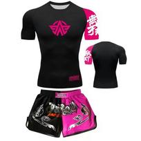MMA Boxing Training Set Quick-Dry Short Sleeve Top Shorts Muay Thai Kickboxing Gym Workout Kids XXL Recommended Height 130cm