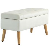 Storage Bench Velvet Fabric Storage Box With Wooden Legs Max Load 120 Kg 80 X 35 X 42 Cm Cream