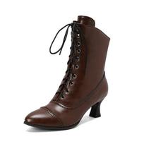 Victorian Boots Witch Costume Renaissance Shoes Women Pirate Booties Female Vintage Boots Witchy Clothes for Ladies Plus Size 34 ruda